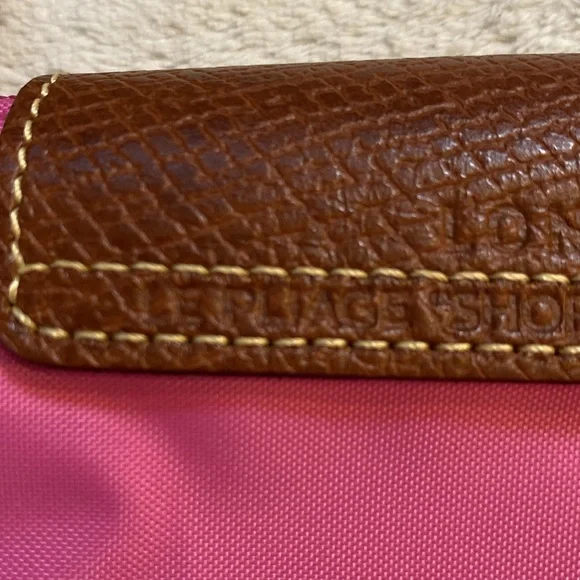 Longchamp Le Pliage small long strap #2605 pink nylon leather tote satchel purse - Picture 5 of 13